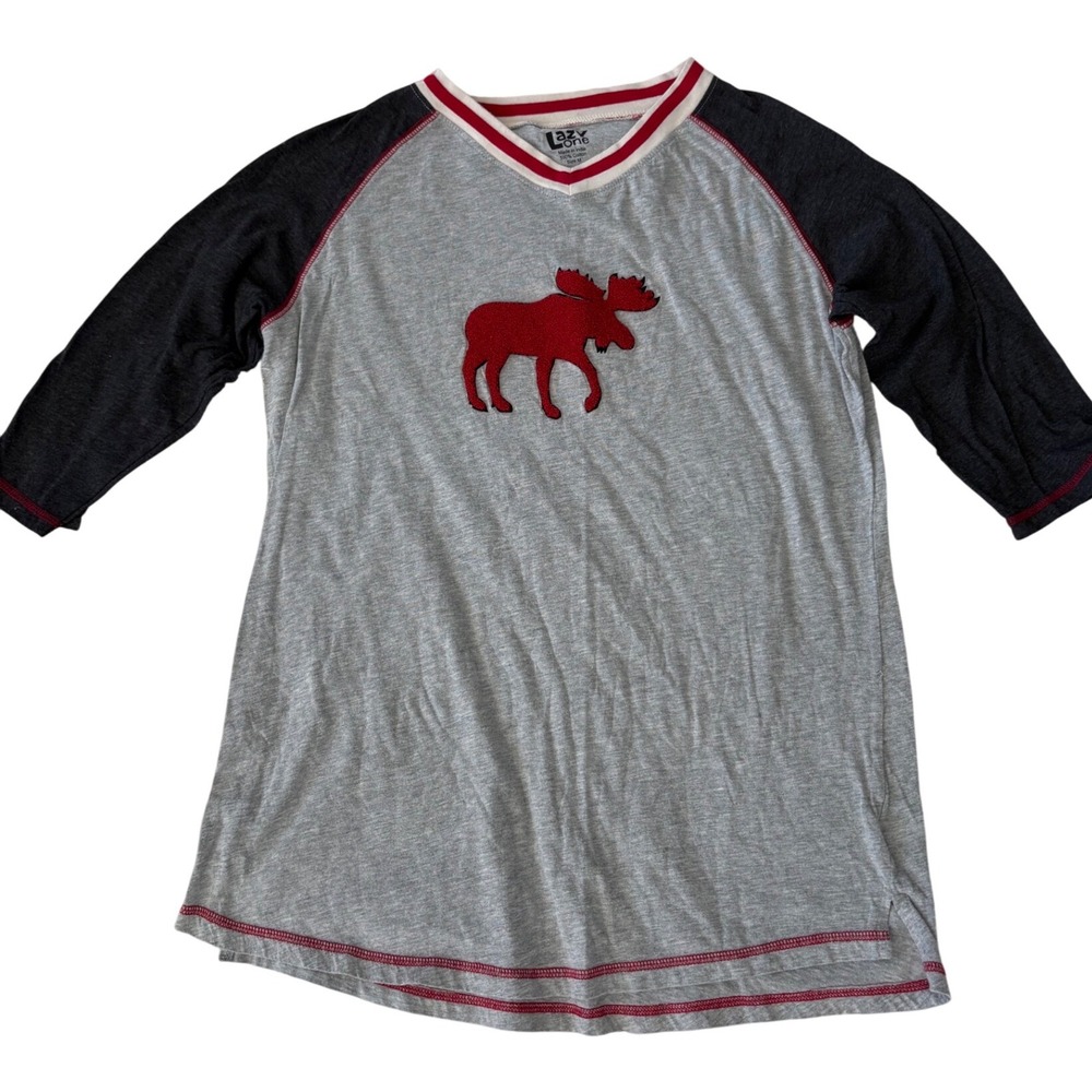 Lazy One Moose Graphic T-Shirt Men's‎ Medium Gray Black Raglan Sleeve Top